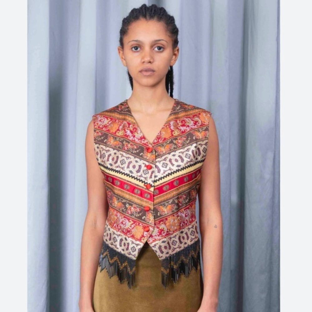 Jean Paul Gaultier Brocade Vest Vintage 80s Size 42 Rare Fringed Beaded S/S 1989 - Picture 9 of 9
